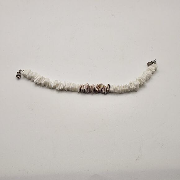 White & Brown Puka Chip Shell Beads Small Bracelet Vintage 90s Y2K Preppy Beach - Picture 3 of 5